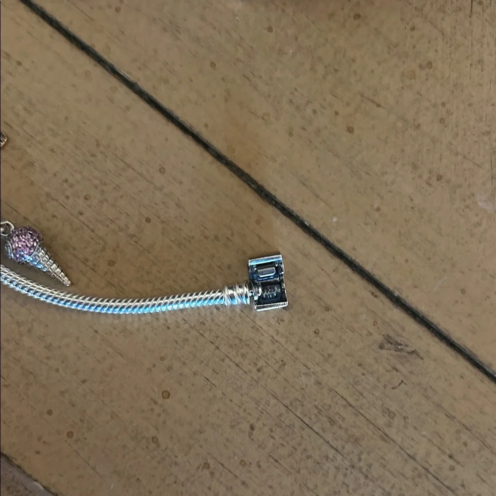 Pandora Sterling Silver Rope Bracelet 7.5 inches with 2 spacers and 6 charms! - Picture 8 of 12